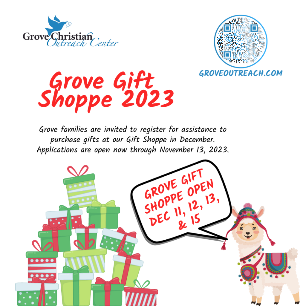 Grove Gift shoppe open Dec 11-13, 15