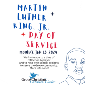 MLK Jr Day of Service Monday Jan 15, 2024 pic of MLK
